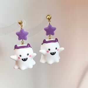 Cute Kawaii Halloween Spooky Purple Star Devil Ghost Drop Earrings